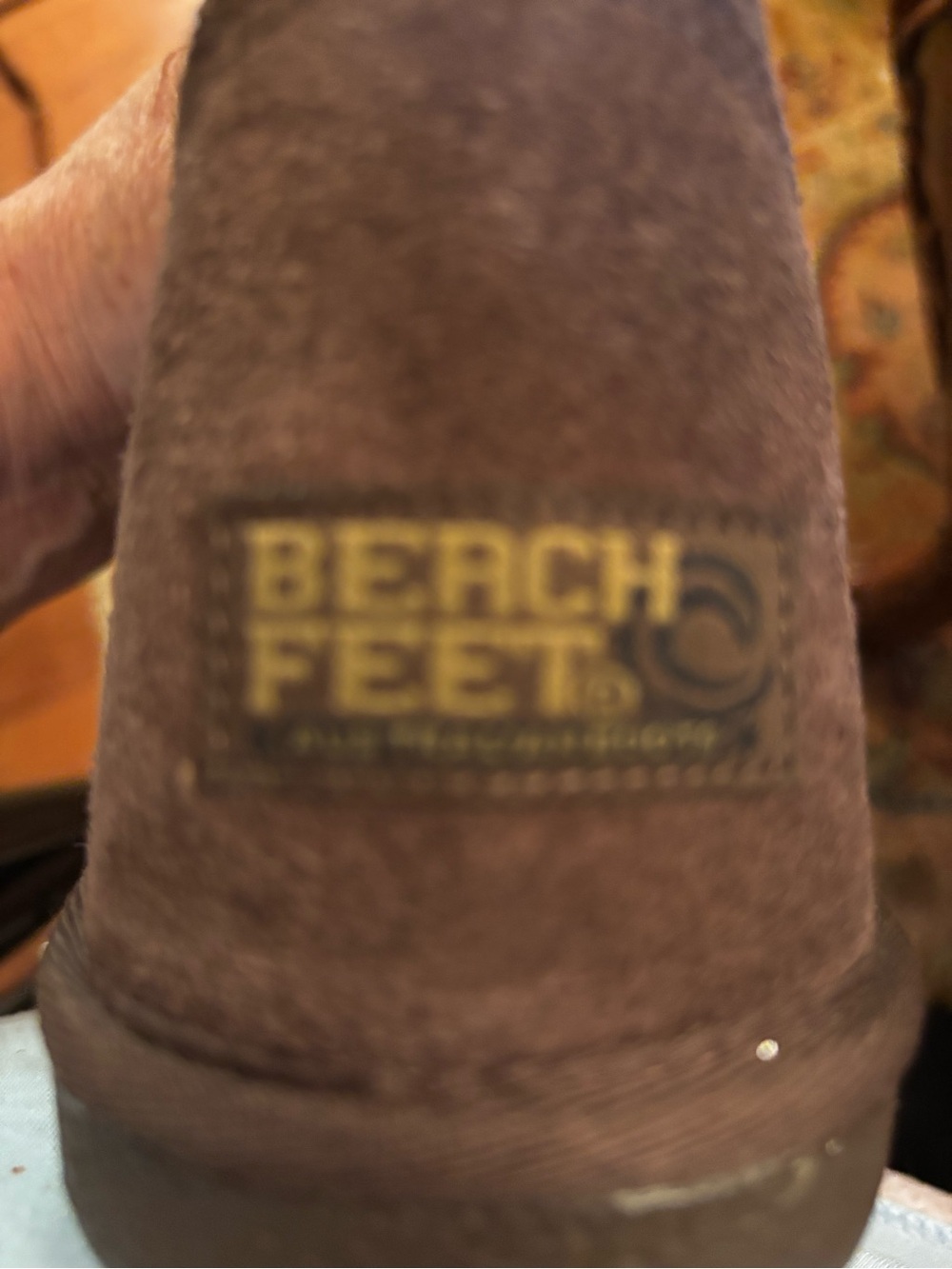 Beach Feet Brown Suede Slip-On with Gold Logo Patch